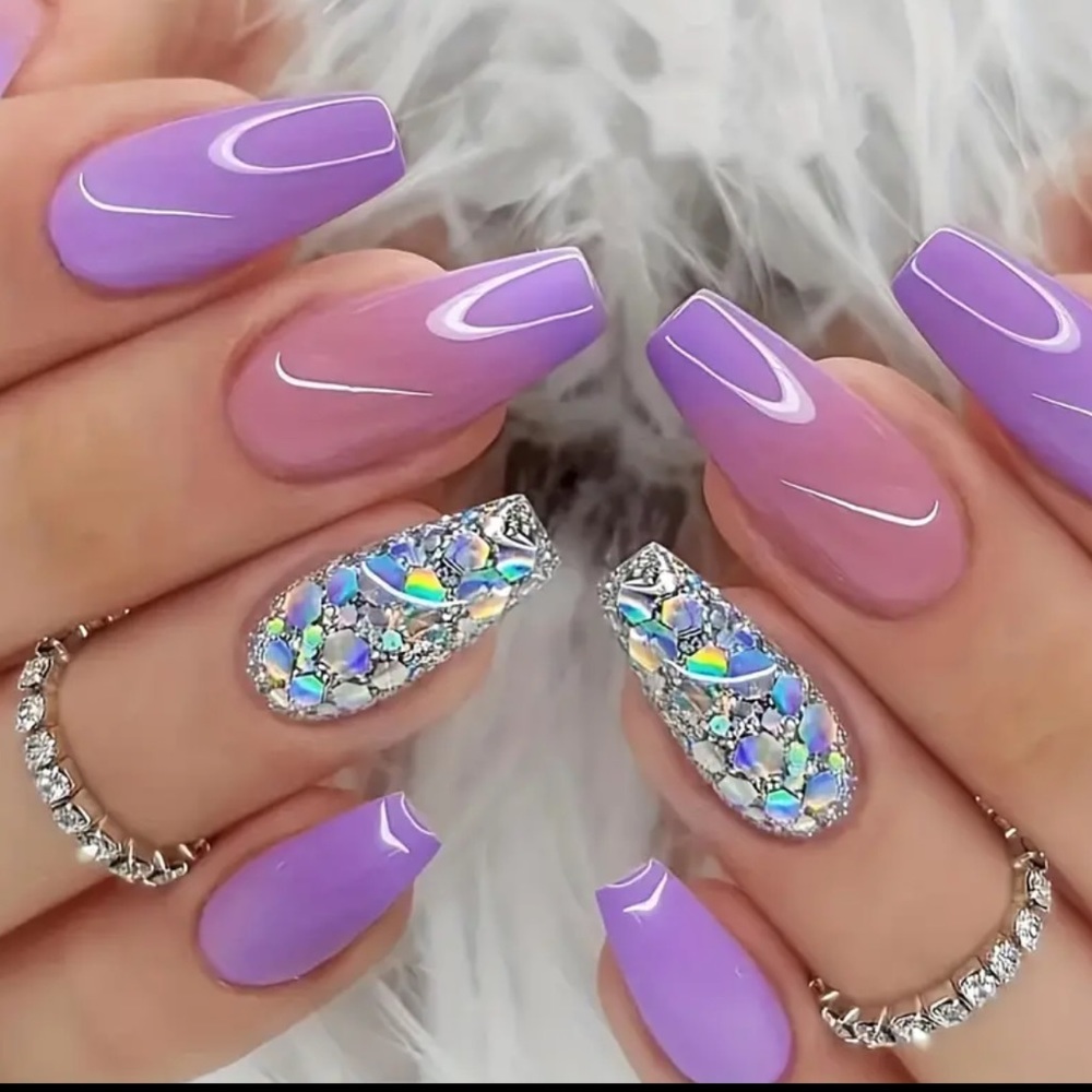 Purple magenta ombré press on nail set NIB